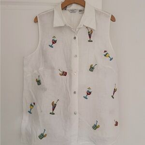 richard malcolm woman vintage embroidered summer drinks linen shirt top size 1X